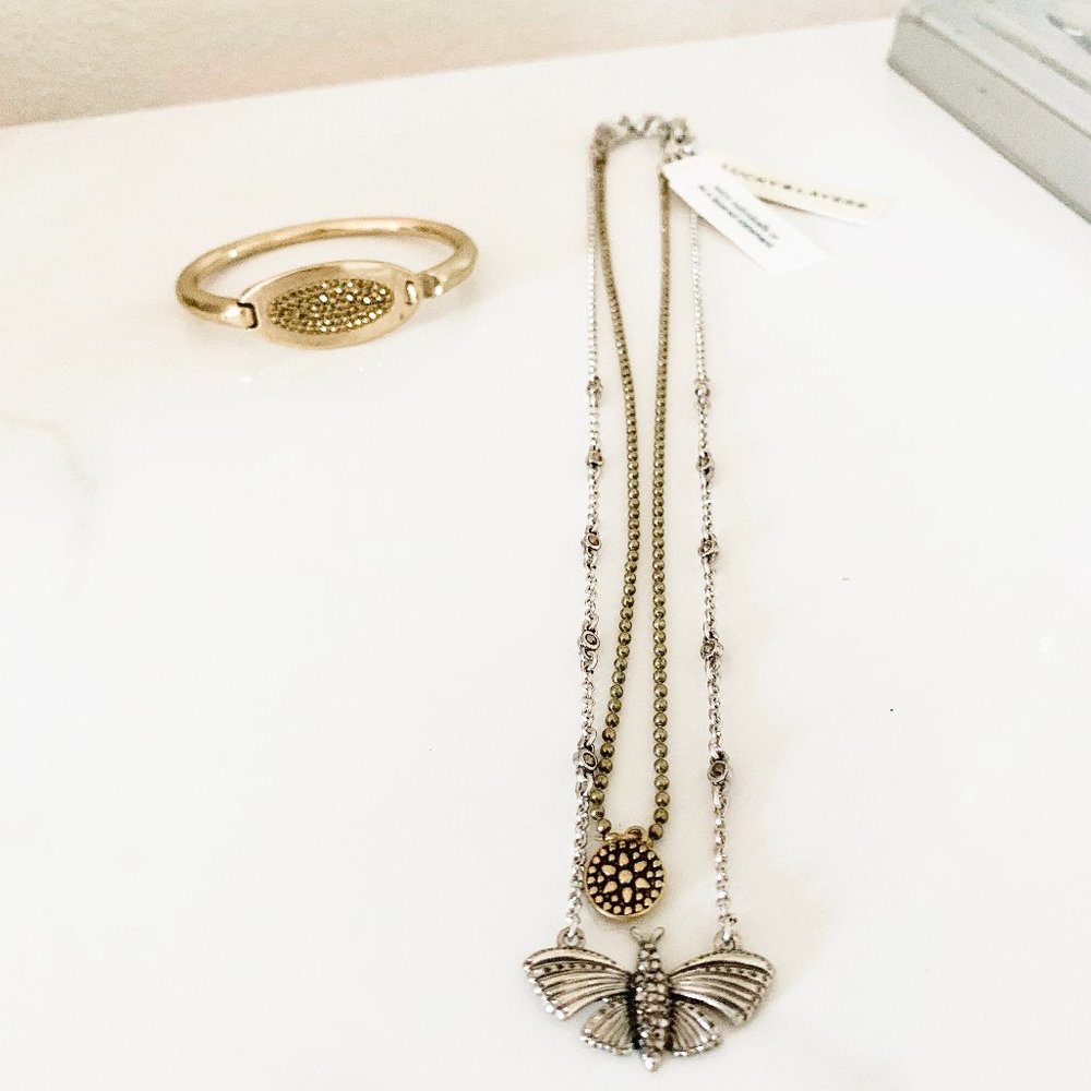 Lucky Brand Butterfly & Crystal Disk Two Tone Set